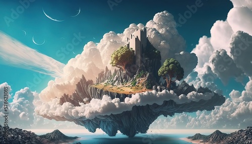 Billede på lærred Fairytale citadel in the clouds aI generated