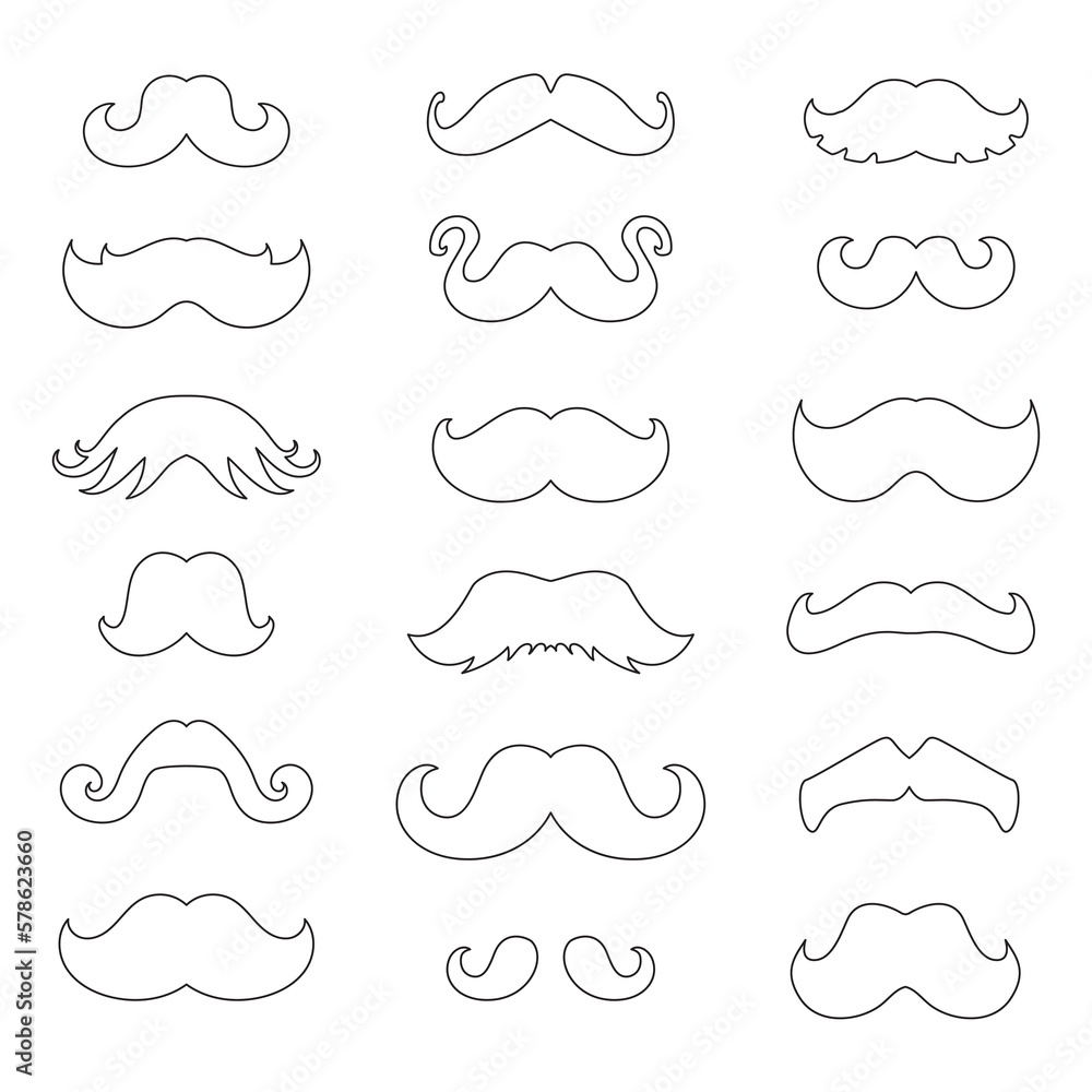 Mustache Icon, Dad Whiskers Set, Moustache Outline Isolated, Vintage Man Hairstyle Vector Illustration Mustache Icon, Dad Whiskers Set, Moustache Outline Isolated, Vintage Man Hairstyle Vector Illustration