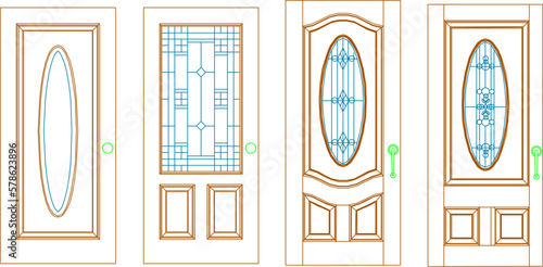 sketch vector detail illustration of classic wooden door