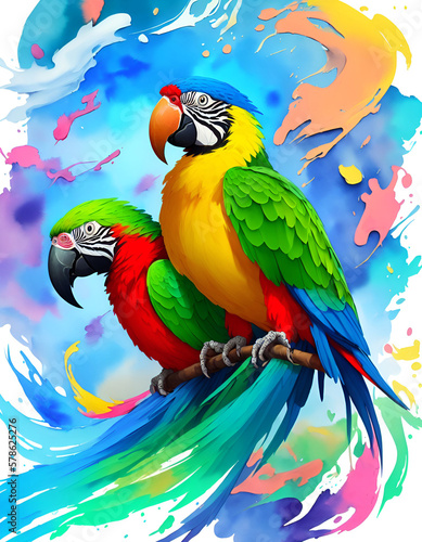 A parrot Splash art. AI generated illustration