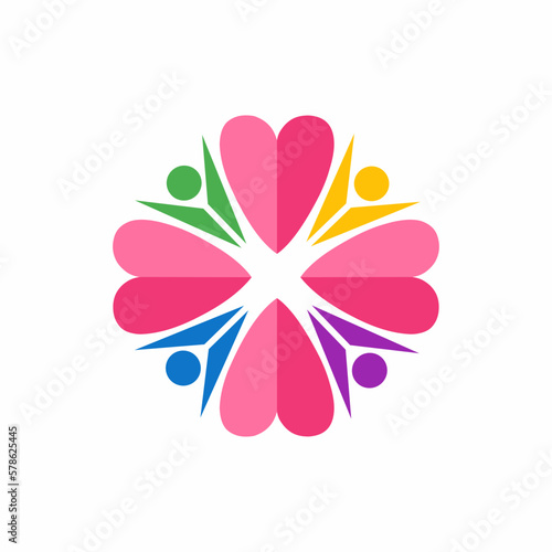 Heart or love logo vector design and people as a symbol of love towards togetherness that loves each other