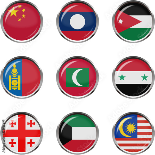 世界の国旗ボタンアイコンセット☆アジア☆中国,ラオス,ヨルダン,モンゴル,モルディブ,シリア,グルジア,マレーシア photo