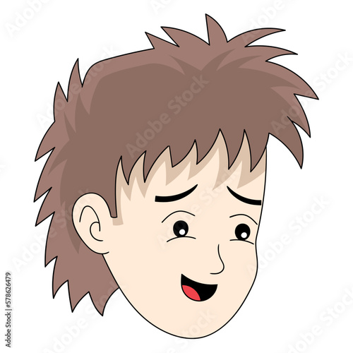 the head of the emoticon boy has a disheveled appearance with a sad face
