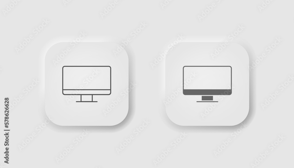 Vetor de PC icon in neumorphism style. Icons for business, UI, UX