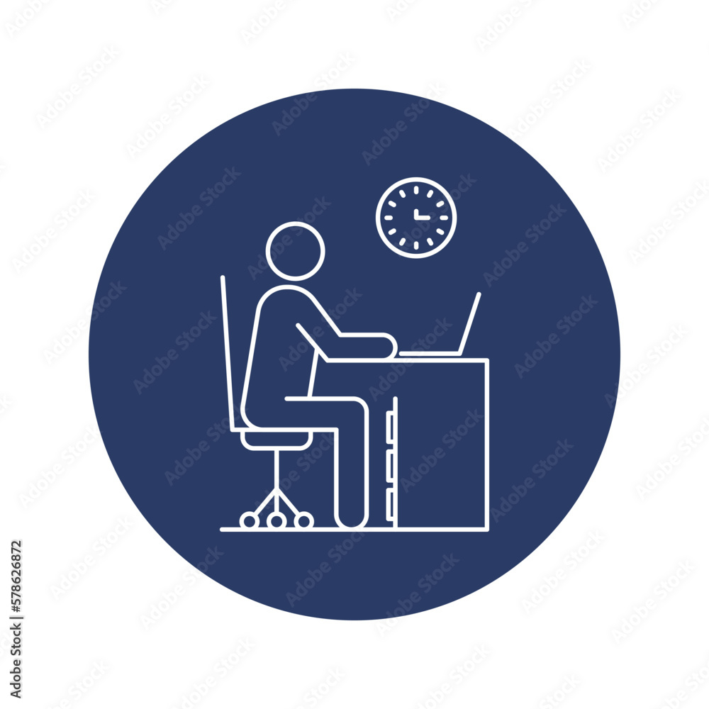 man, table, clock, office work station icon man, table, clock, office work station icon