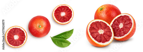 Blood red oranges isolated on white background . Top view. Flat lay