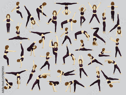 Manga Cartoon Gymnastic Poses Various Illustration Vector