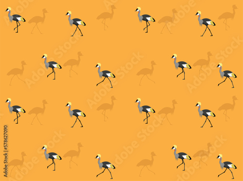 Grey Crowned Crane Cute Cartoon Poses Seamless Wallpaper Background
