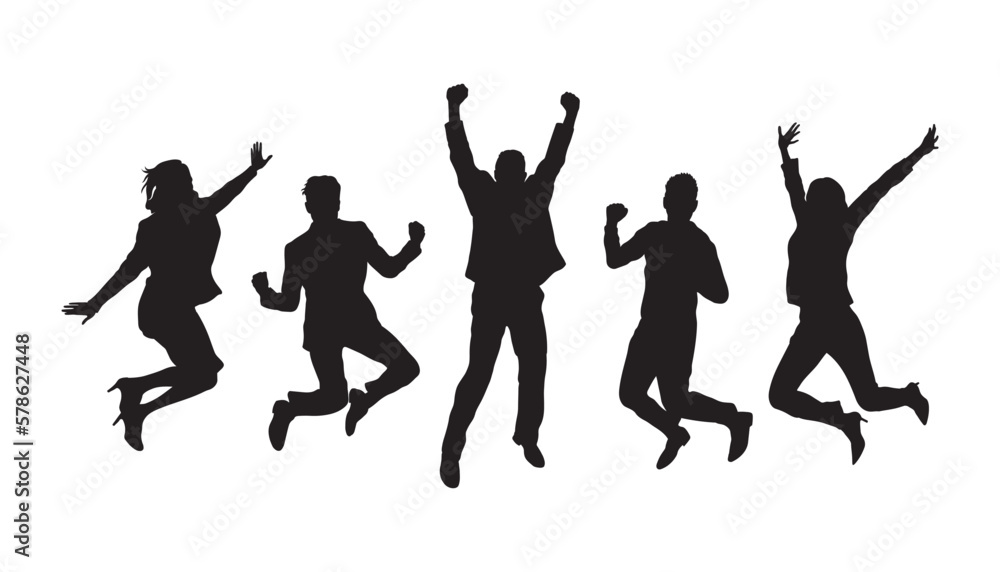 Business team jumping together silhouette vector. Business team jumping together silhouette vector.