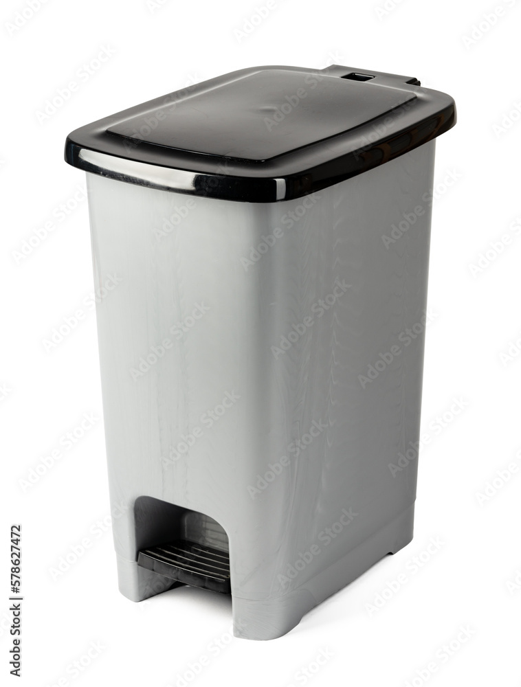 Gray plastic waste bin isolated on white Gray plastic waste bin isolated on white