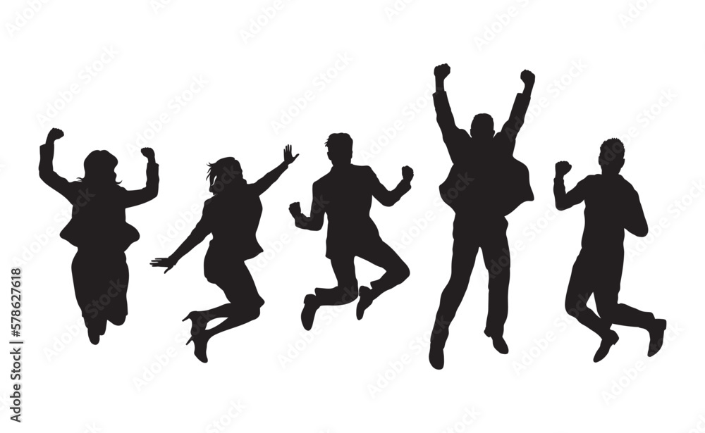 Business team jumping together silhouette vector. Business team jumping together silhouette vector.