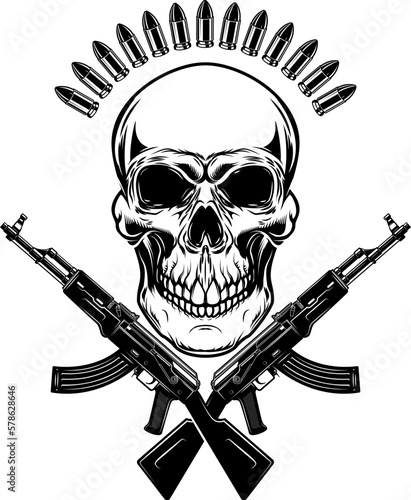 Foto Illustration of the skull with crossed assault rifles