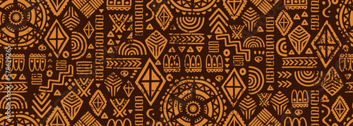 Geometric tribal seamless pattern, vector illustration of hand drawn ethnic drawing. African maya ornaments. Good for fashion textile print.Rug and grunge rustic handmade.