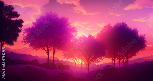 AI Digital Illustration Purple and Pink Landscape