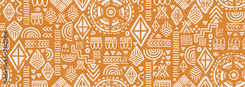 Retro african culture seamless pattern, ancient texture drawing decorative relief adinkra. Fashion textile print vector illustration navajo style.