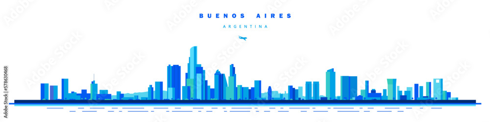 Horizontal isolated vector silhouette of buenos aires on the theme travel and tourism.
