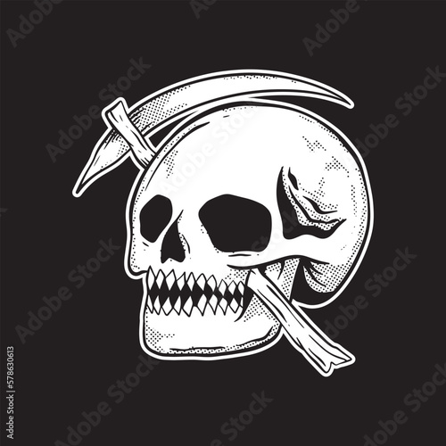 Skull art Illustration hand drawn style black and white for tattoo sticker logo etc
