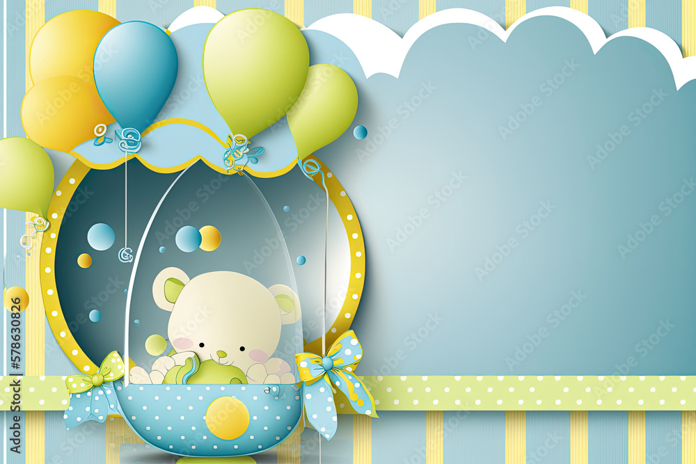 Baby shower greeting card. Boy. Generative AI
