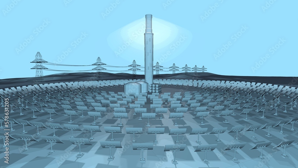 schematic illustration of a Concentrated solar power plant, harnessing