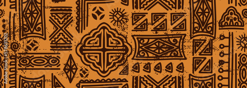 African symbols seamless pattern, Tribal ethnic drawing. Hand drawn grunge texture background. Vector illustration for fashion textile print.
