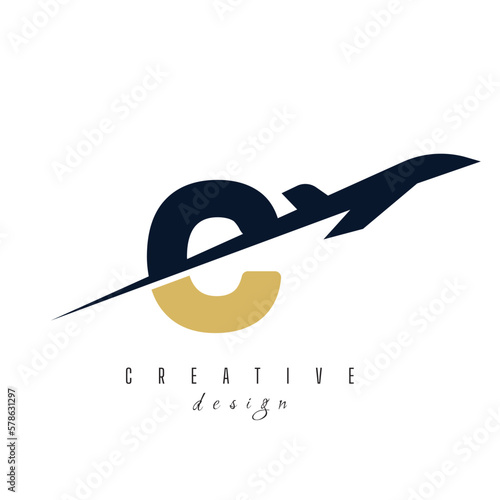 letter C with plane logo vector template. logo for travel label, tourism, journey posters, airways identity, and tech transportation
