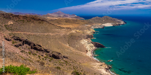 Panoramic View from Vela Blanca Volcanic Dome, Cabo de Gata-Níjar Natural Park, UNESCO Biosphere Reserve, Hot Desert Climate Region, Almería, Andalucía, Spain, Europe
