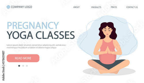 Pregnant woman exercising yoga. Concept illustration for healthy lifestyle, sport, exercising. Home page banner