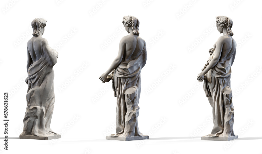 Collcetion of three Woman Sculpture 3d isolate rendering on transparent background