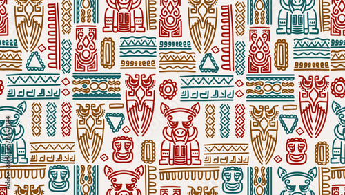 Hand drawn aztec seamless pattern doodle. Creative handmade drawing, geometrical ancient relief, Retro design illustration for fasshion textile print. photo