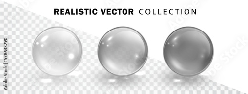 Glass colored spheres set isolated on white background. Realistic glossy 3D glass balls collection, vector illustration