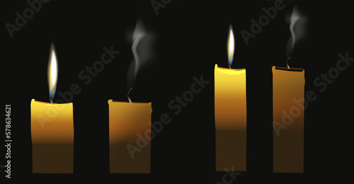 Candle flame light vector for memory event isolated graphic design illustration, candlelight clipart image on dark background icon