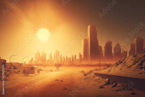 City in harsh drought clima, climate change. Generative AI