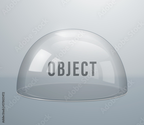 Glass spherical caps or domes. Transparent hemisphere. Vector 3d illustration.