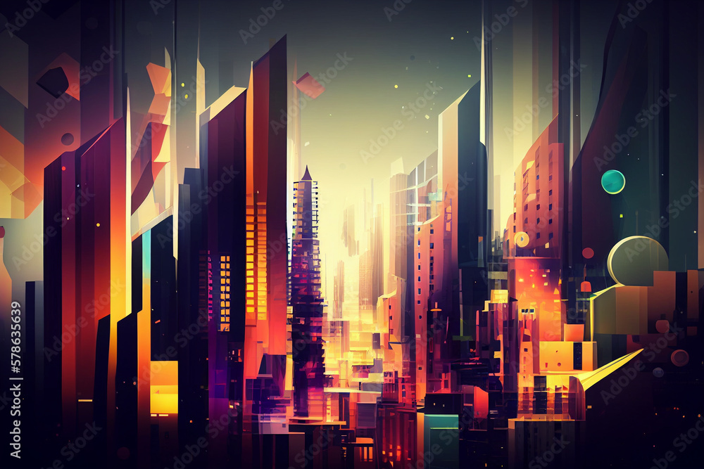 Abstract city skyline background. Generative AI illustration