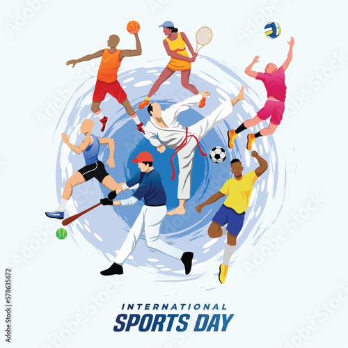 Sports Background Vector. International Sports Day Illustration. Graphic Design for the decoration of gift certificates, banners, and flyer