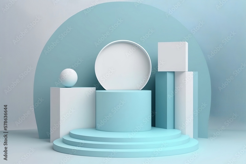 Baby blue colour display abstract minimal geometric podium product package mock up presentation show cosmetic stage pedestal platform. Generative AI Baby blue colour display abstract minimal geometric podium product package mock up presentation show cosmetic stage pedestal platform. Generative AI