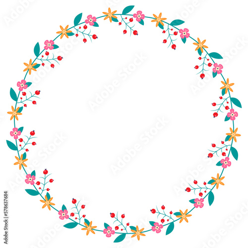  Floral seamless circle frame. Vector wreath. Decorative frame for design print, postcard, brochure, flyer, banner. Transparent background.