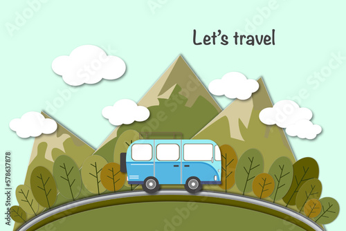 road trip adventure antique car outdoor recreation Adventures in nature, clear skies, and vacations. text cloud vector illustration