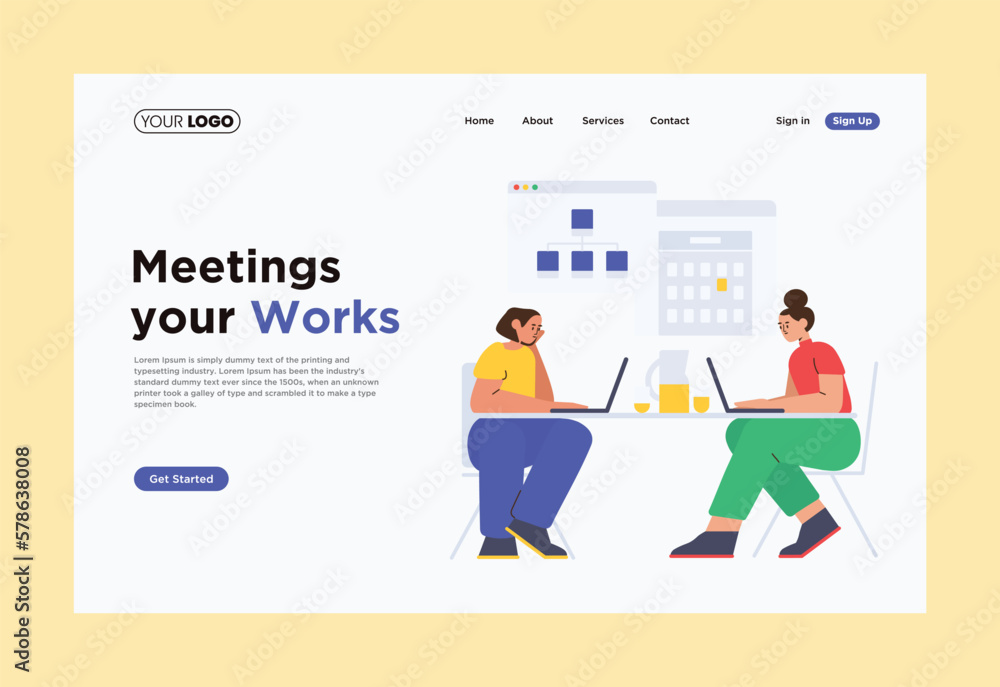 A website for a Meet your works company homepage design illustrations vector.