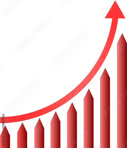 Diagrama representando el ascenso y subida de precios o de ganancias con fondo transparente