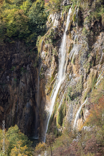 Close up of the big waterfallalso known al Veliki Slap in the National Park