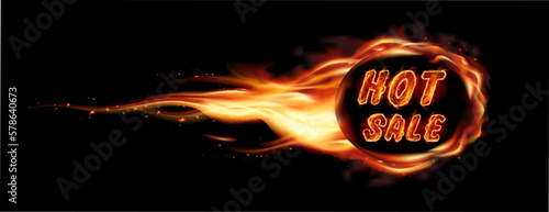 Transparent realistic round  fire flame frame with burning text. Hot sale fire  text for your business banners