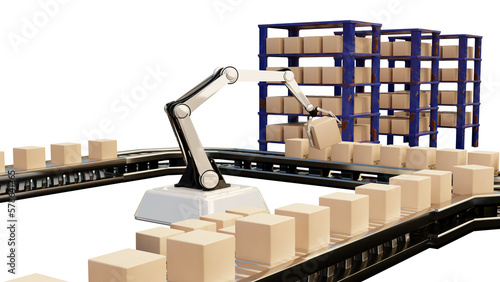 Arm Robot AI manufacture Box product Object for manufacturing industry technology Product export and import of future For Products, food, cosmetics, apparel warehouse mechanical future technology