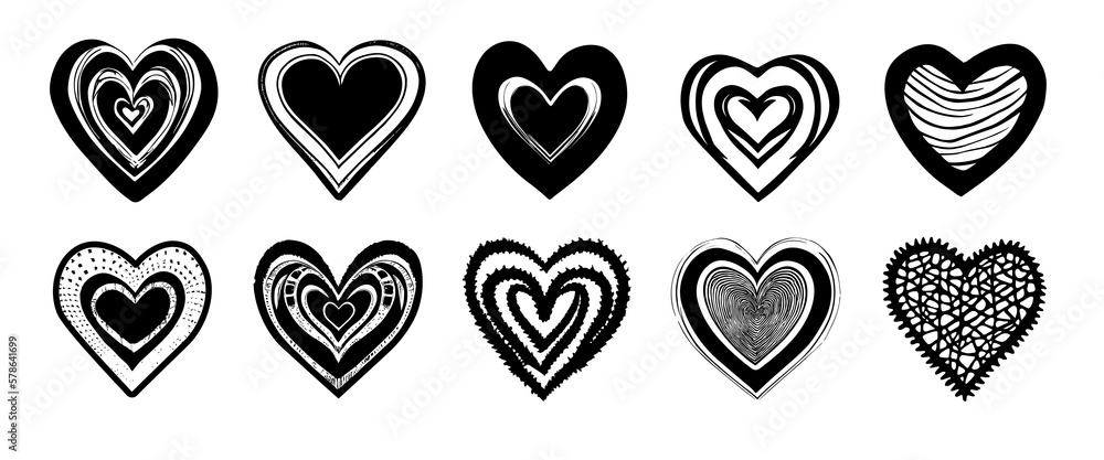 set of black and white hearts set of black and white hearts