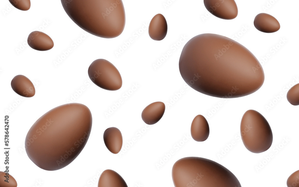 Many chocolate eggs falling on white background Many chocolate eggs falling on white background