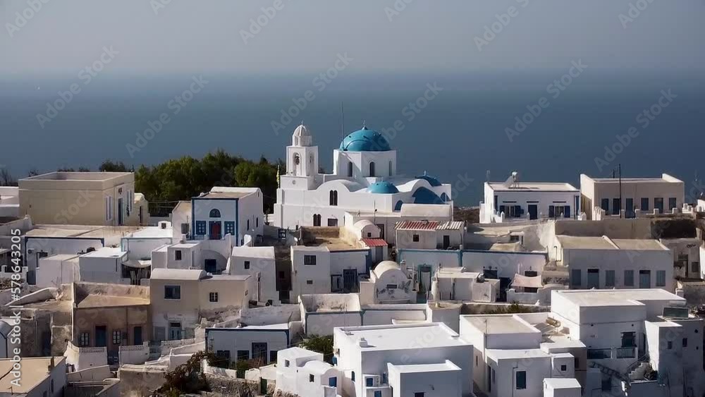 Aerial Dolly of Blue Dome Chrch Shot in Santorini Thirasia Aerial Dolly of Blue Dome Chrch Shot in Santorini Thirasia