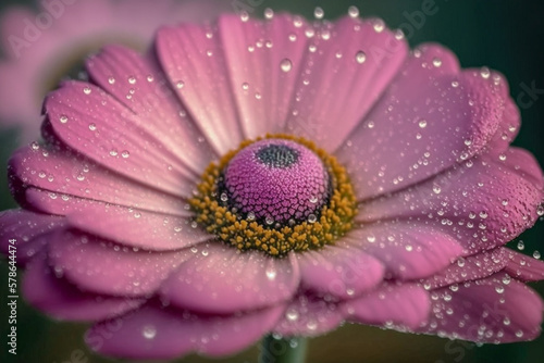 Close-Up of Pink Flower Sparkling with Dew Drops. Morning Dew  Nature   s Delicate Beauty.