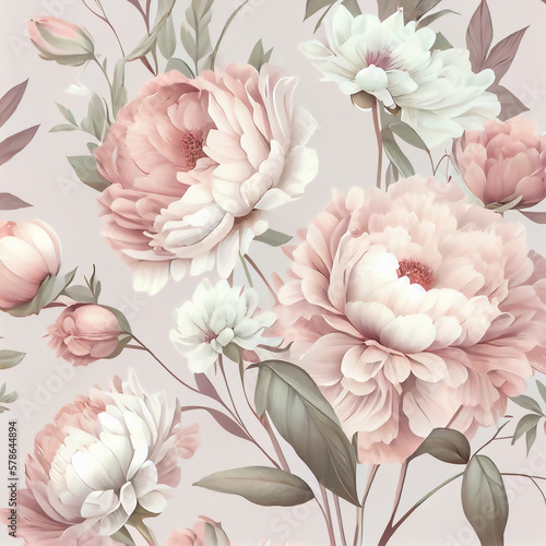 Aesthetic BIG FLOWERS are an Artistic Decoration with Floral Texture for Design, Art. Large, Bright and Beautiful Patterns of Flowers and Leaves with Vintage Elements. Generative AI Art Design