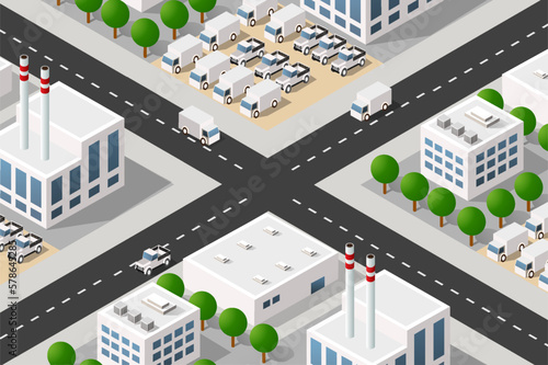 City urban area map Isometric factory industrial zone 3D illustration