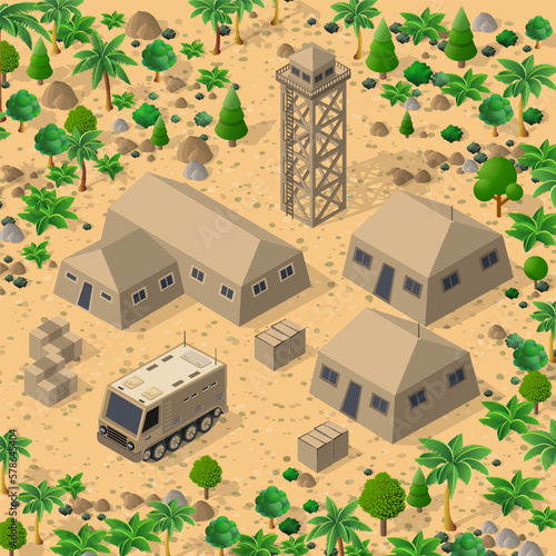 Background 3D illustration army armed troop isometric armed military transport